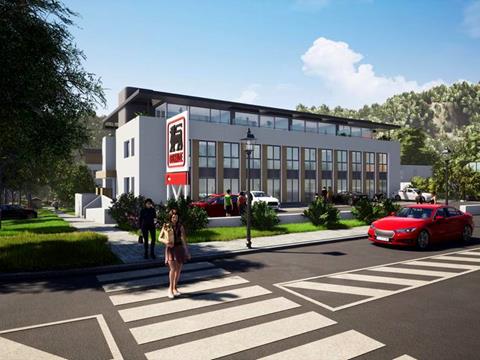 Front view of the Neigoart residence with shopping centre