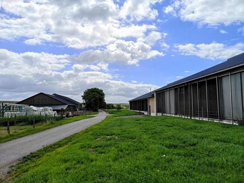 Vue sur les bâtiments d'étable nouveaux et existants